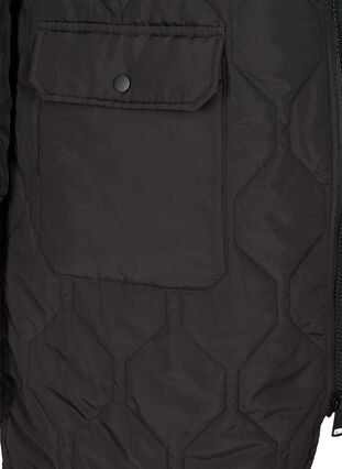 Quiltet jakke med hette og store lommer, Black, Packshot image number 3