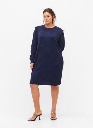 Langermet kjole med teksturmønster, Maritime Blue, Model image number 2