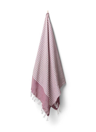 Stripete håndkle med frynser, Dark Red Melange, Packshot image number 0