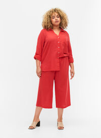 Bukser av bomullsmiks med lin i 7/8-lengde, Hibiscus, Model