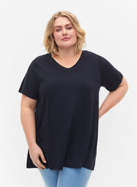 Kortermet T-skjorte med A-form, Navy Blazer, Model