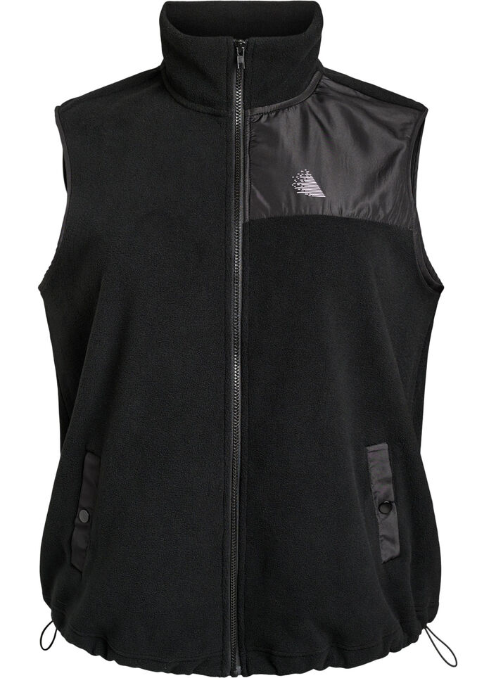 Fleecevest med h&oslash;y krage og snor i bunn, Svart, Packshot image number 0