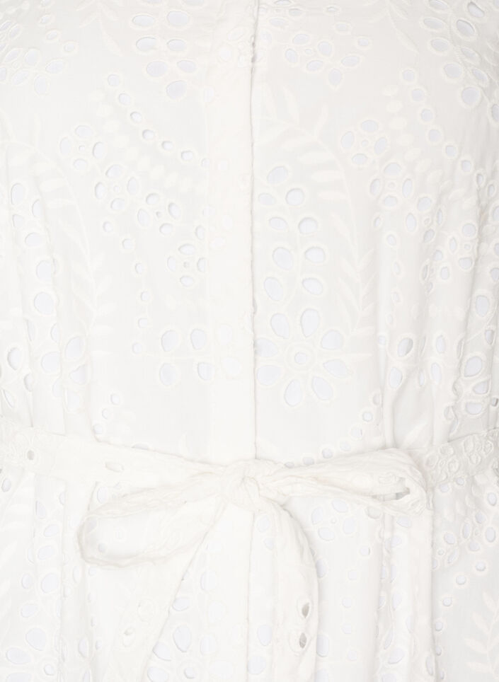 Skjortekjole i broderie anglaise med knytebelte, Hvit, Packshot image number 2