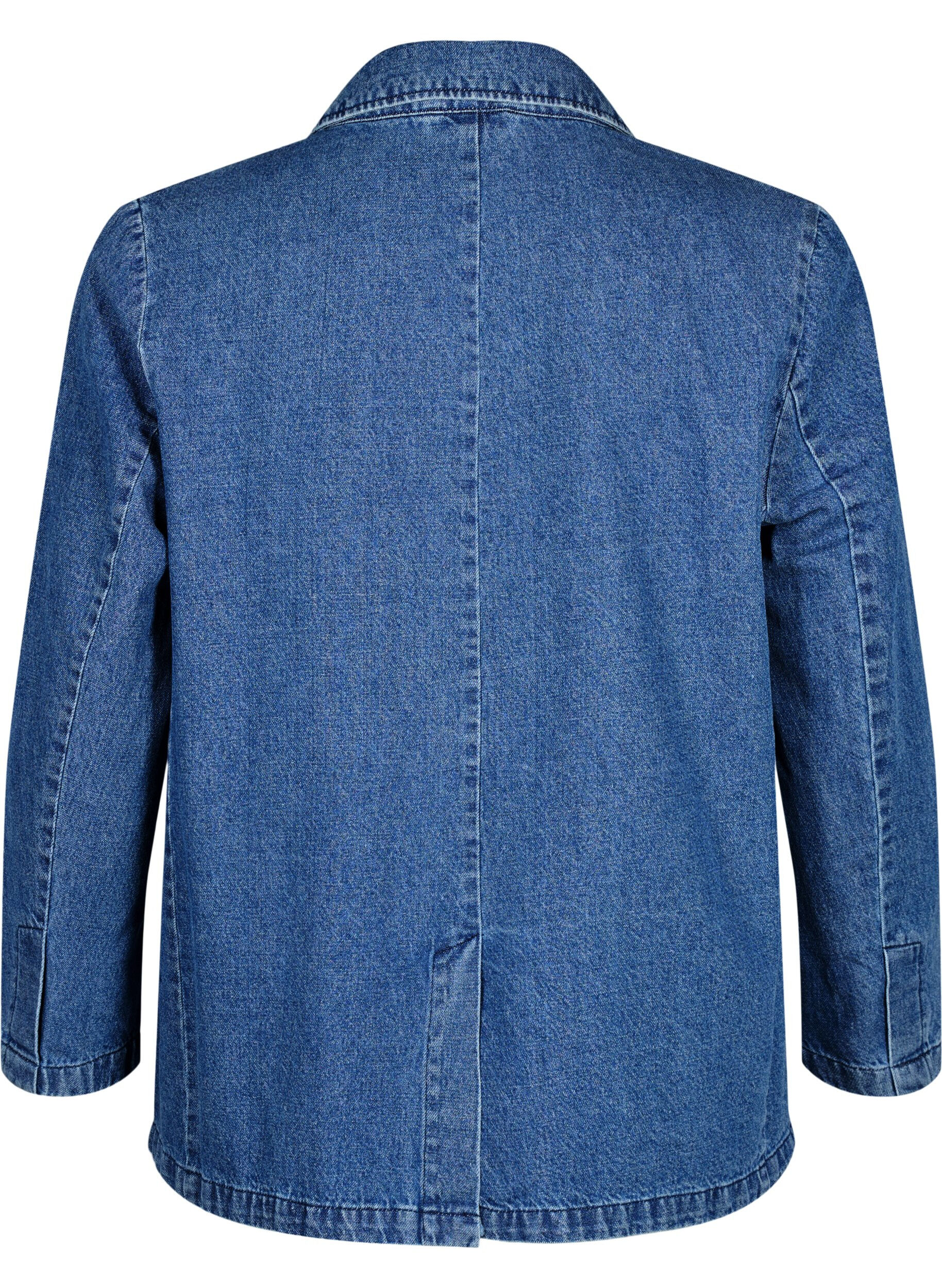 Zizzi Denimblazer med lommer, Blue Denim, Packshot image number 1
