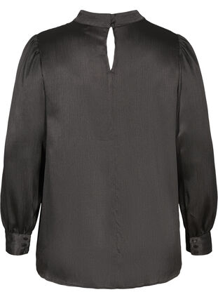 Skinnende bluse med lange puffermer, Black, Packshot image number 1
