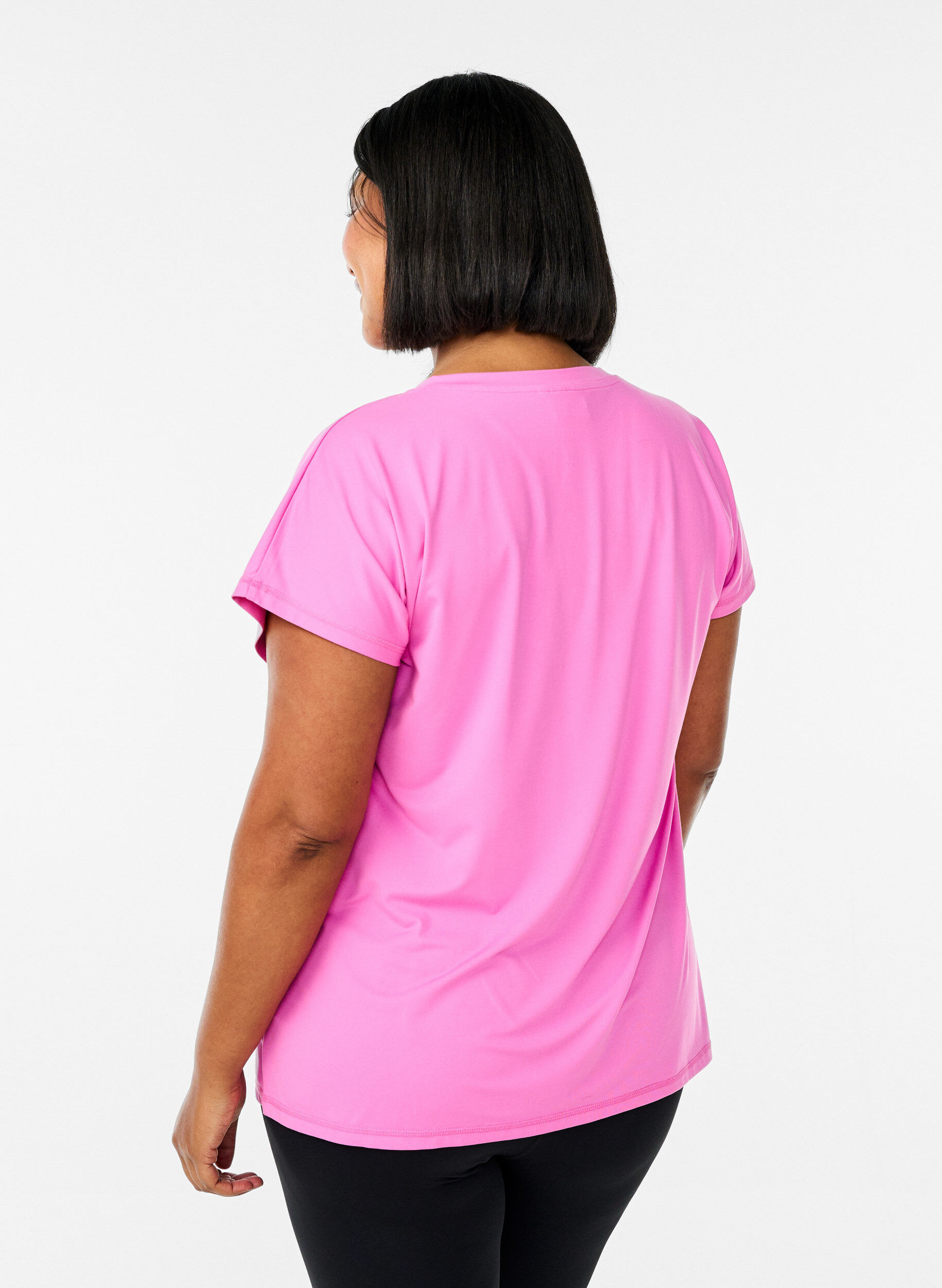 ZizziL&oslash;stsittende trenings-t-skjorte med V-hals, Rosa, Model image number 1