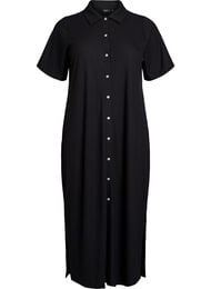 Maxikjole i jersey med krage og korte ermer, Black