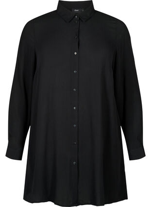 Lang skjorte i viskose med lange ermer, Black, Packshot image number 0