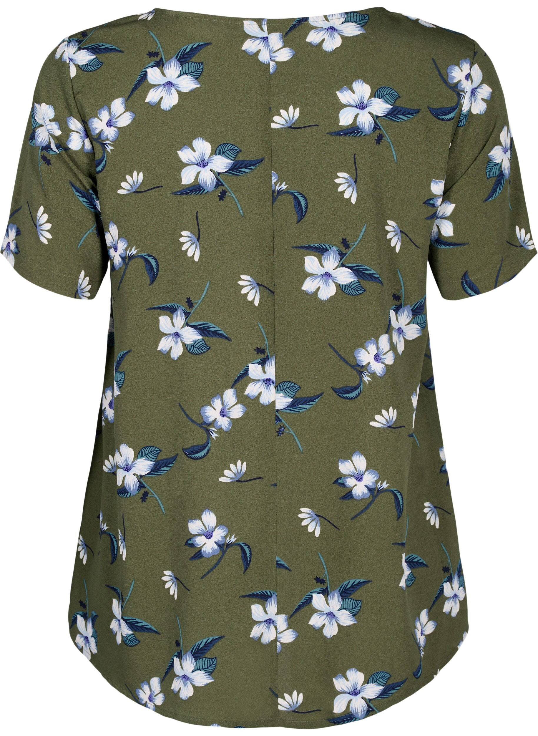 Zizzi FLASH - Bluse med korte ermer og trykk, Olive Night Flower, Packshot image number 1
