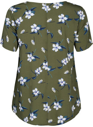 FLASH - Bluse med korte ermer og trykk, Olive Night Flower, Packshot image number 1