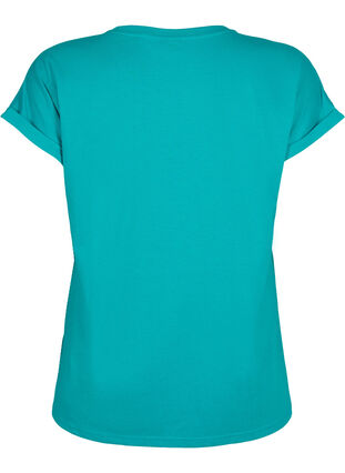 Kortermet T-skjorte i bomullsblanding, Teal Blue, Packshot image number 1