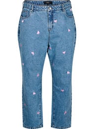 Mille mom-fit jeans med broderi, Blå