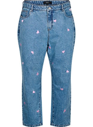 Zizzi Mille mom-fit jeans med broderi, Blå, Packshot image number 0