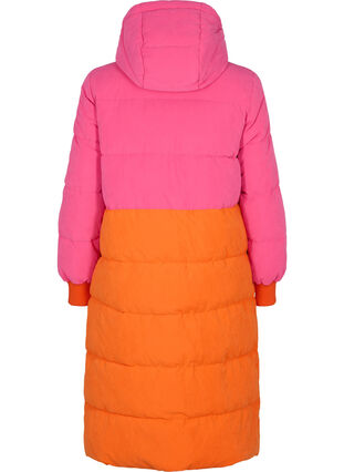 Lang vinterjakke med colorblock, Pink W/Orange, Packshot image number 1