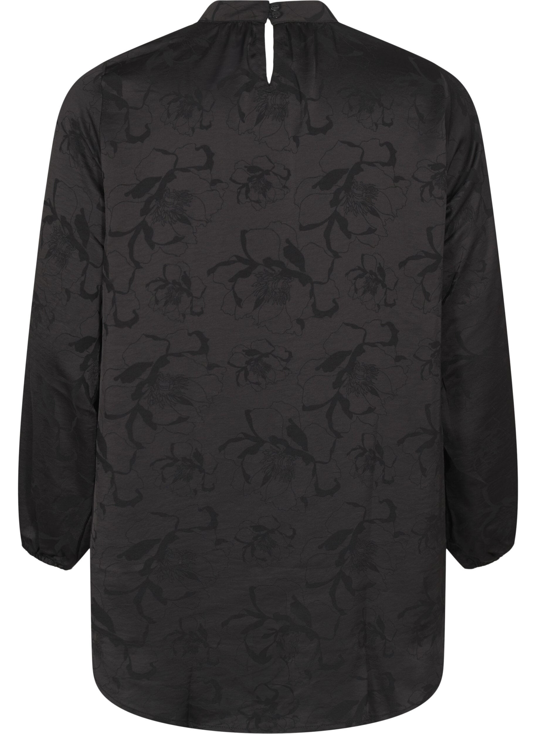 Zizzi Satinbluse med ton-i-ton m&oslash;nster, Black, Packshot image number 1