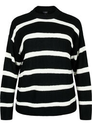 FLASH - Strikket genser med striper, Black/White Stripe