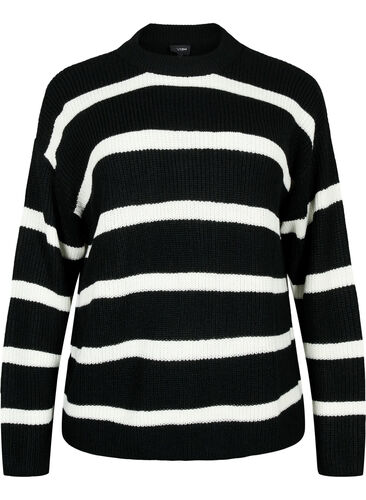 FLASH - Strikket genser med striper, Black/White Stripe, Packshot image number 0