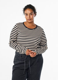 Stripete bluse med lange ermer, Svart Stripete bluse med lange ermer, Svart, Model