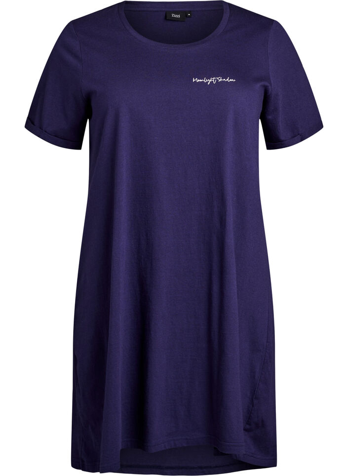 Lang natt- T-skjorte i økologisk bomull med trykk, Blå, Packshot image number 0