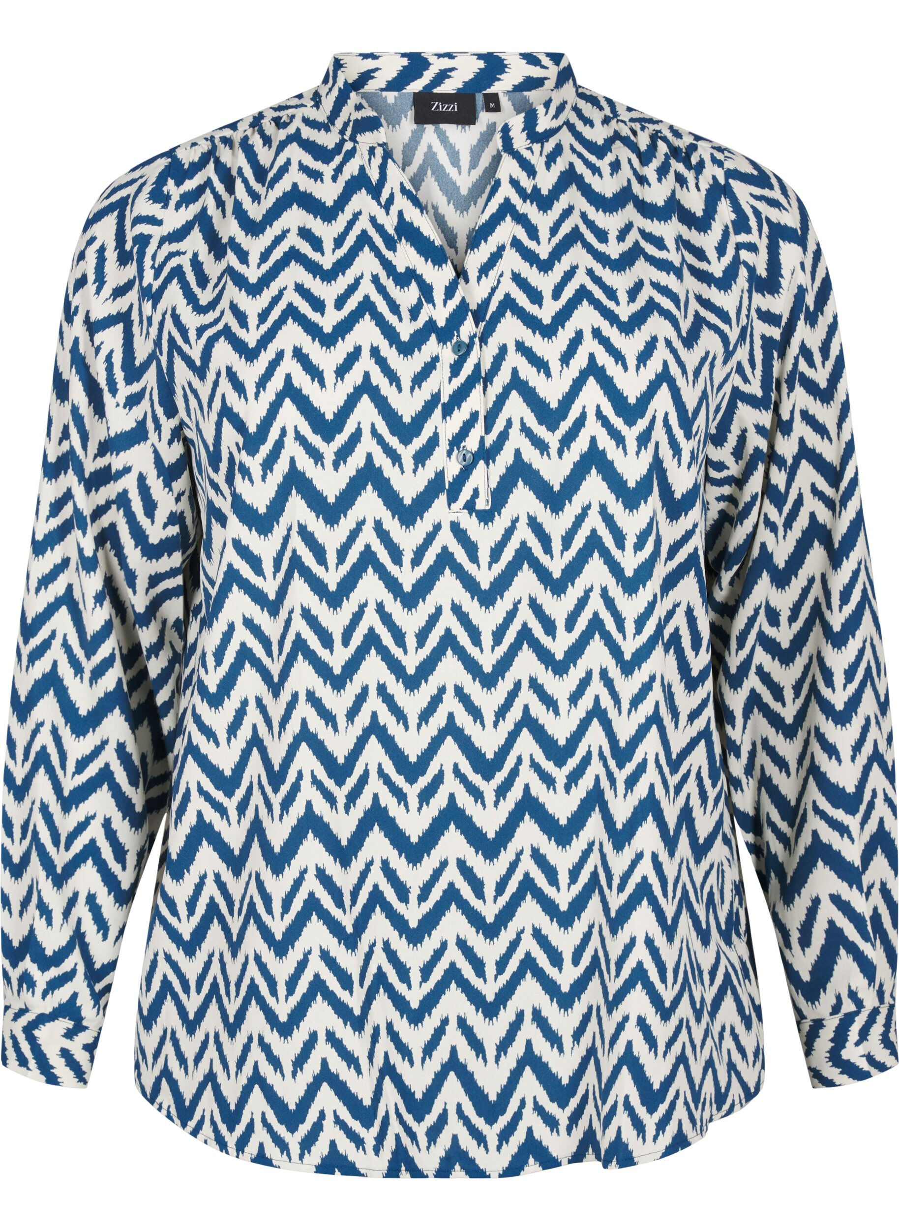 Zizzi Langermet skjortebluse med V-hals, OFF WHITE ZIG ZAG, Packshot image number 0