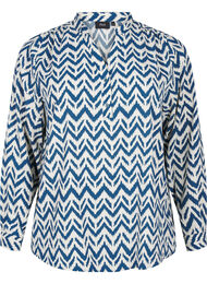 Langermet skjortebluse med V-hals, OFF WHITE ZIG ZAG