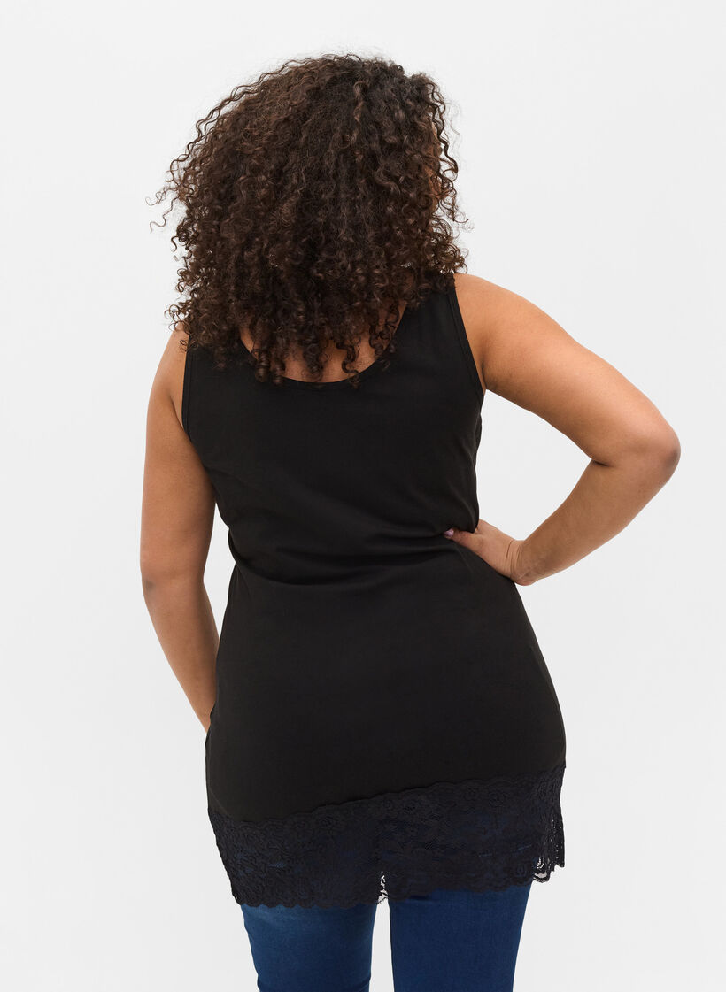 Lang bomullstopp med blondekant, Black, Model image number 1