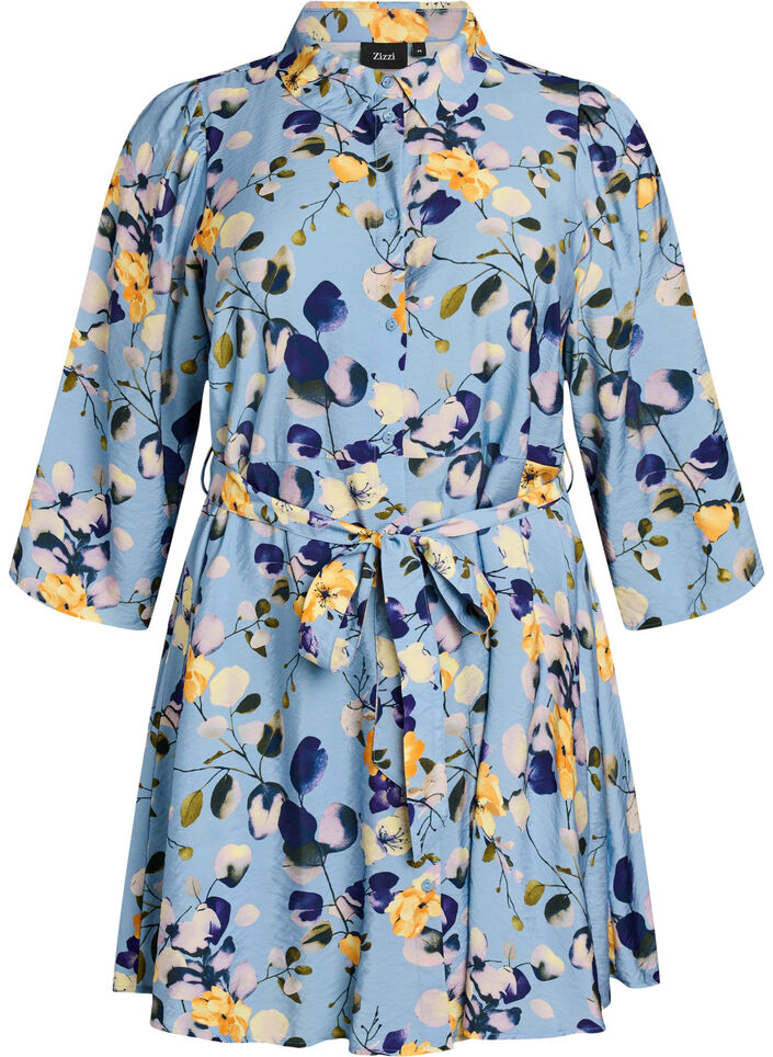 M&oslash;nstret tunika med knytebelte og 3/4 ermer, Bl&aring;, Packshot image number 0