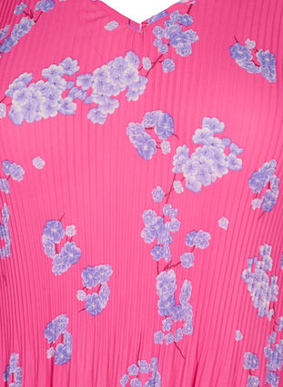Blomstrete bluse i plissé, Beetroot Purple AOP, Packshot image number 2