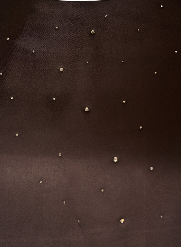 Satengbluse med rhinsteiner og albuelange ermer, Brun, Packshot image number 2