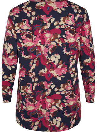 Zizzi Mønstret bluse med lange ermer, Blå, Packshot image number 1