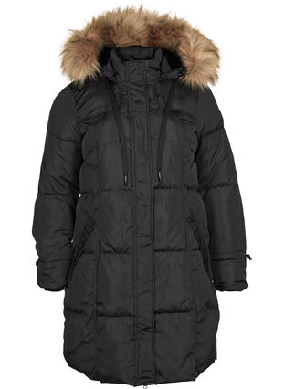 Vinterjakke med avtakbar hette, Black, Packshot image number 0