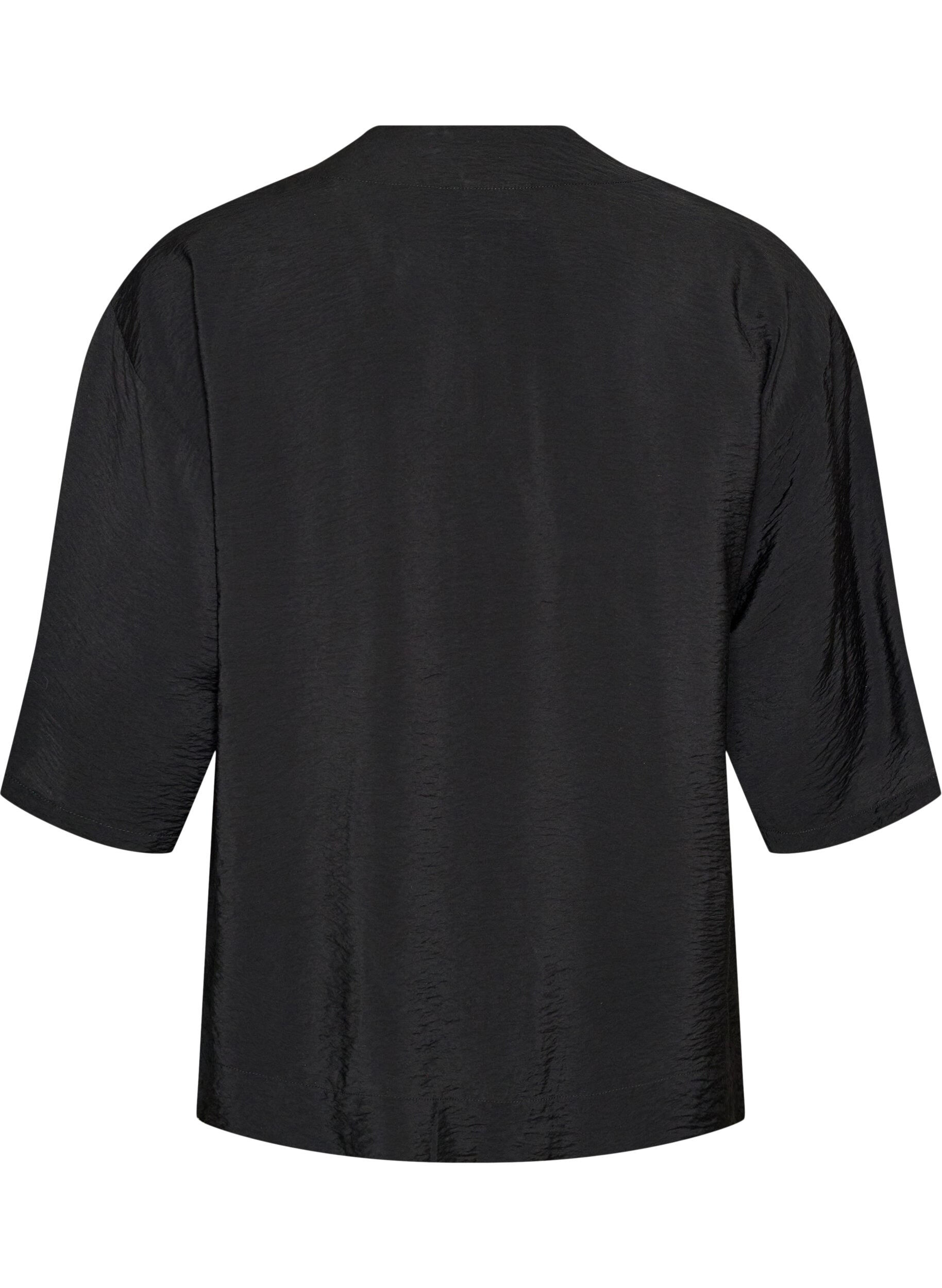 ZizziKort viskose kimono med 3/4 ermer, Svart, Packshot image number 1