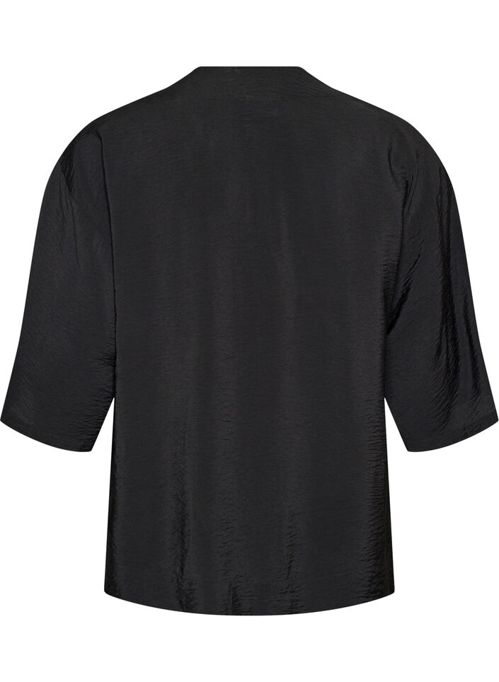 Kort viskose kimono med 3/4 ermer, Svart, Packshot image number 1