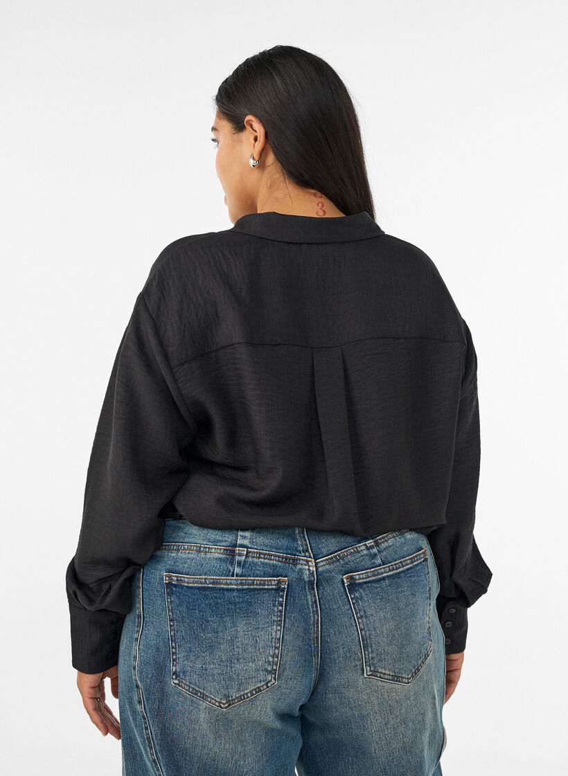 Loose fit skjorte med V-hals, Svart, Model image number 2