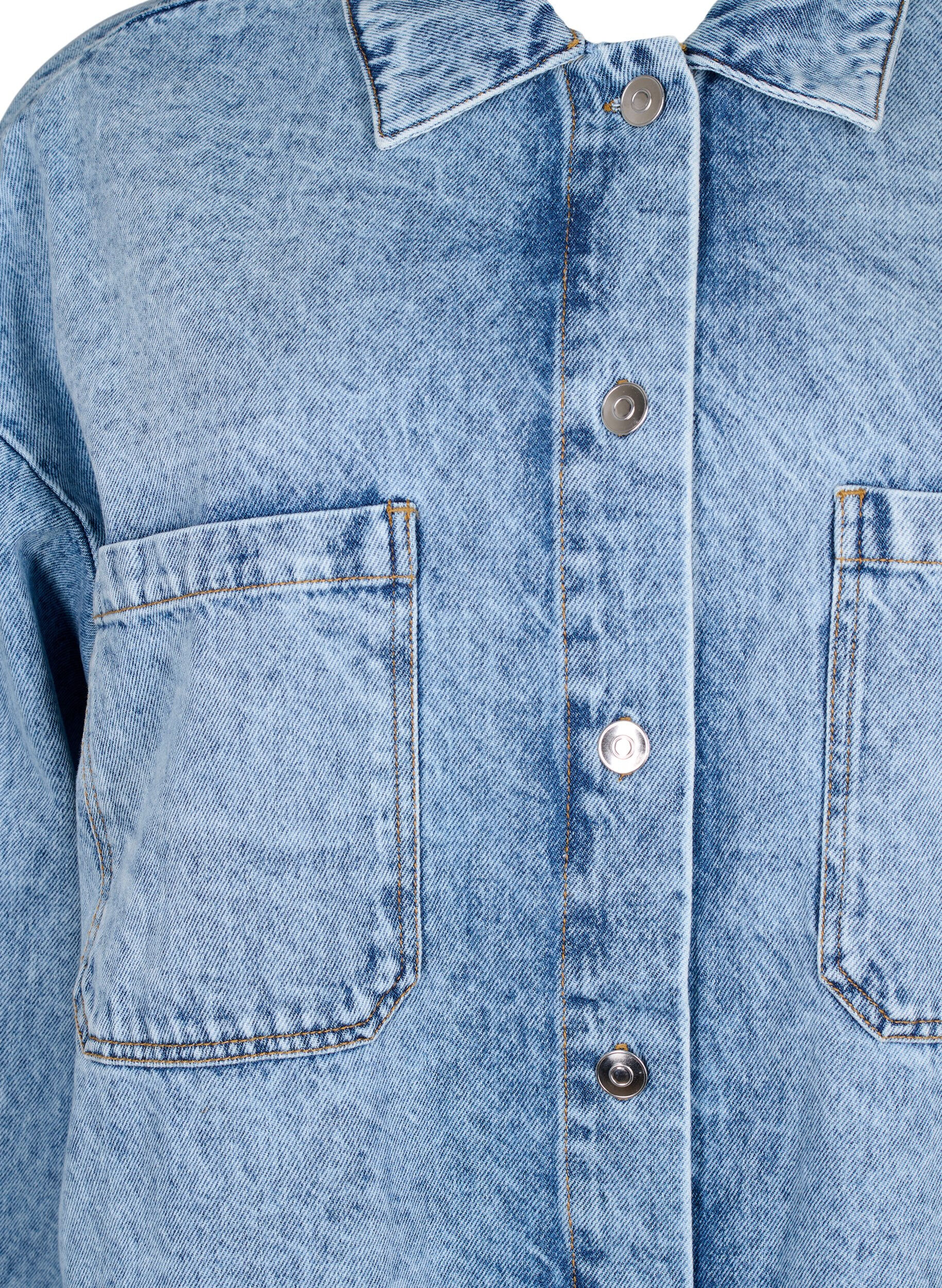 Zizzi L&oslash;stsittende denimjakke med knapper, Light blue denim, Packshot image number 2