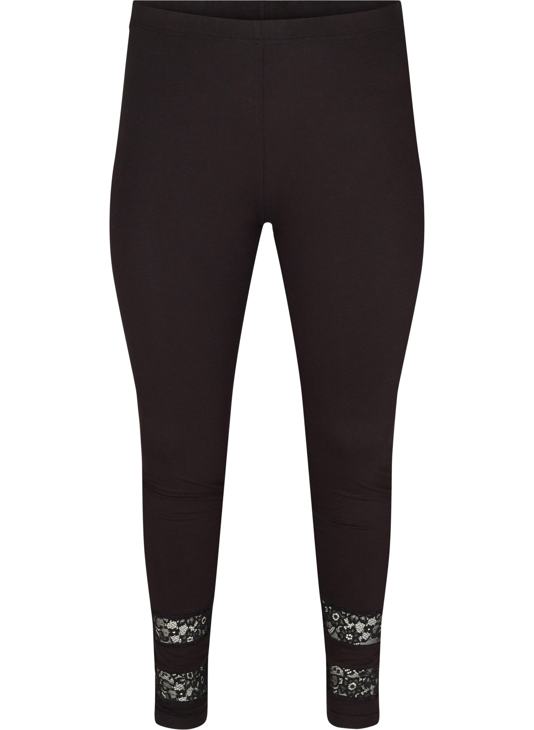 Zizzi Viskoseleggings med 3/4-lengde og blonder, Black, Packshot image number 0