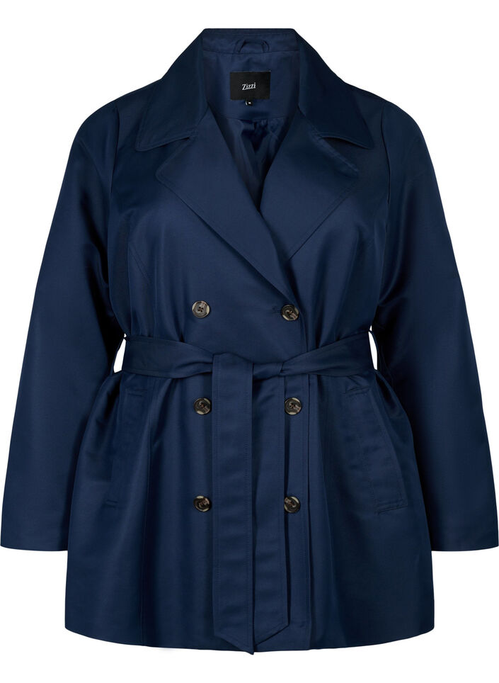 Kort trenchcoat med belte, Blå, Packshot image number 0