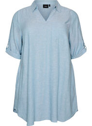 Linen and viscose tunic with A-shape, Light Blue