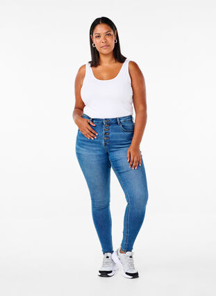 Ensfarget basic topp i bomull, Bright White, Model image number 2