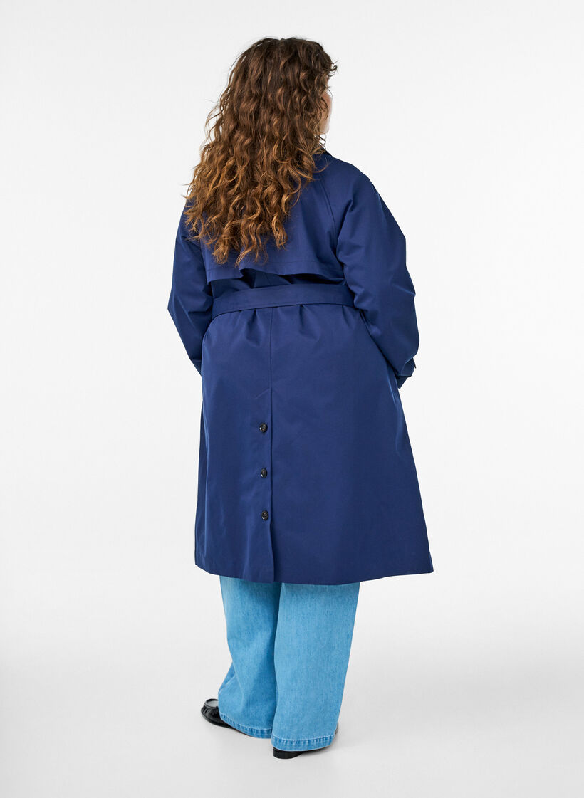 Trenchcoat med belte og splitter, Blå, Model image number 1