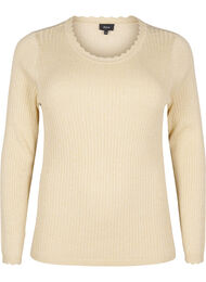 Tettsittende strikket bluse med glittertråd, Oatmeal w. Gold