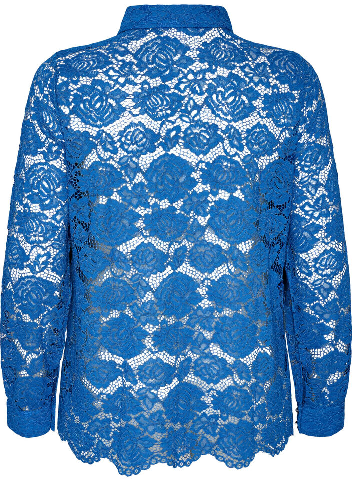 Skjorte i blonder med perleknapper, Bl&aring;, Packshot image number 1