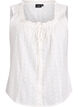 Ermeløs bluse med broderi anglaise og volanger, Vanilje, Packshot image number 0