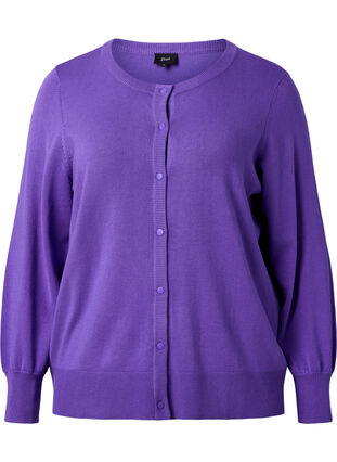 Ribbet cardigan med knappelukking, Purple Opulence, Packshot image number 0
