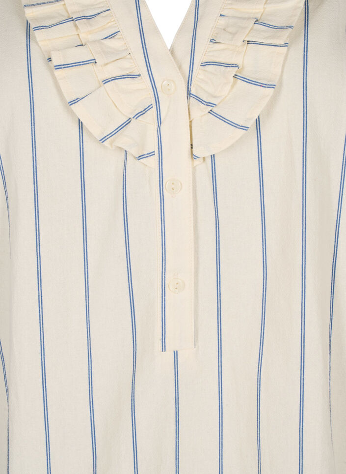 Bomullsbluse med striper og trekvartlange ermer, Eggnog Stripe, Packshot image number 2