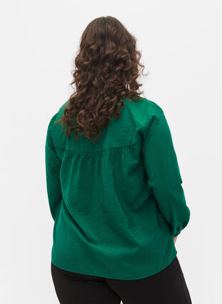 Langermet bluse i viskosemiks, Evergreen, Model image number 1