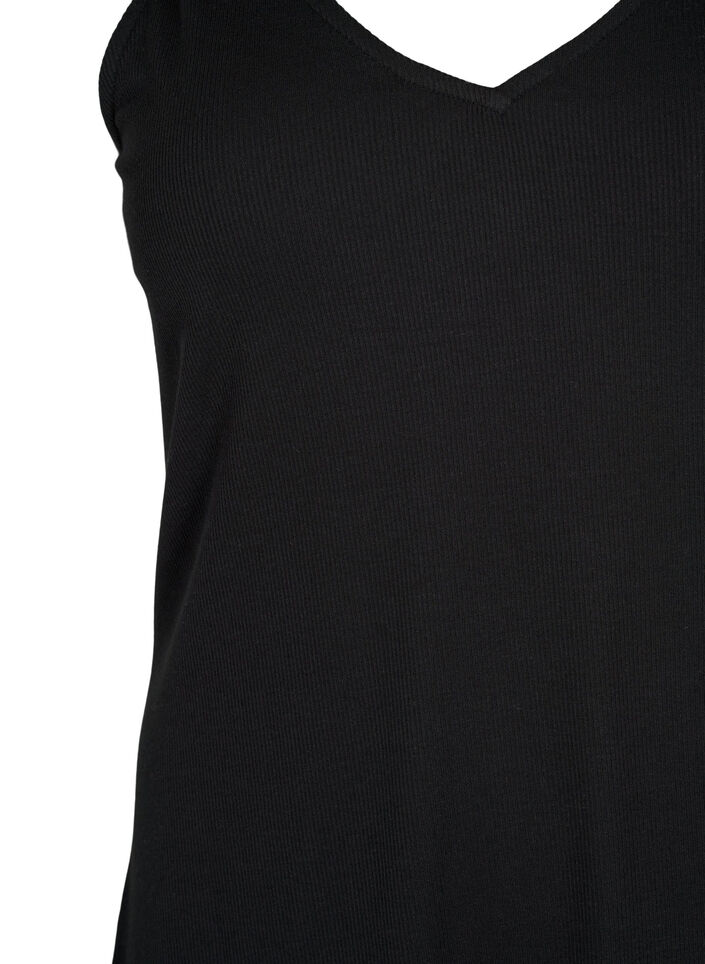 Basic top i ribbet materiale med V-utskjæring, Black, Packshot image number 2