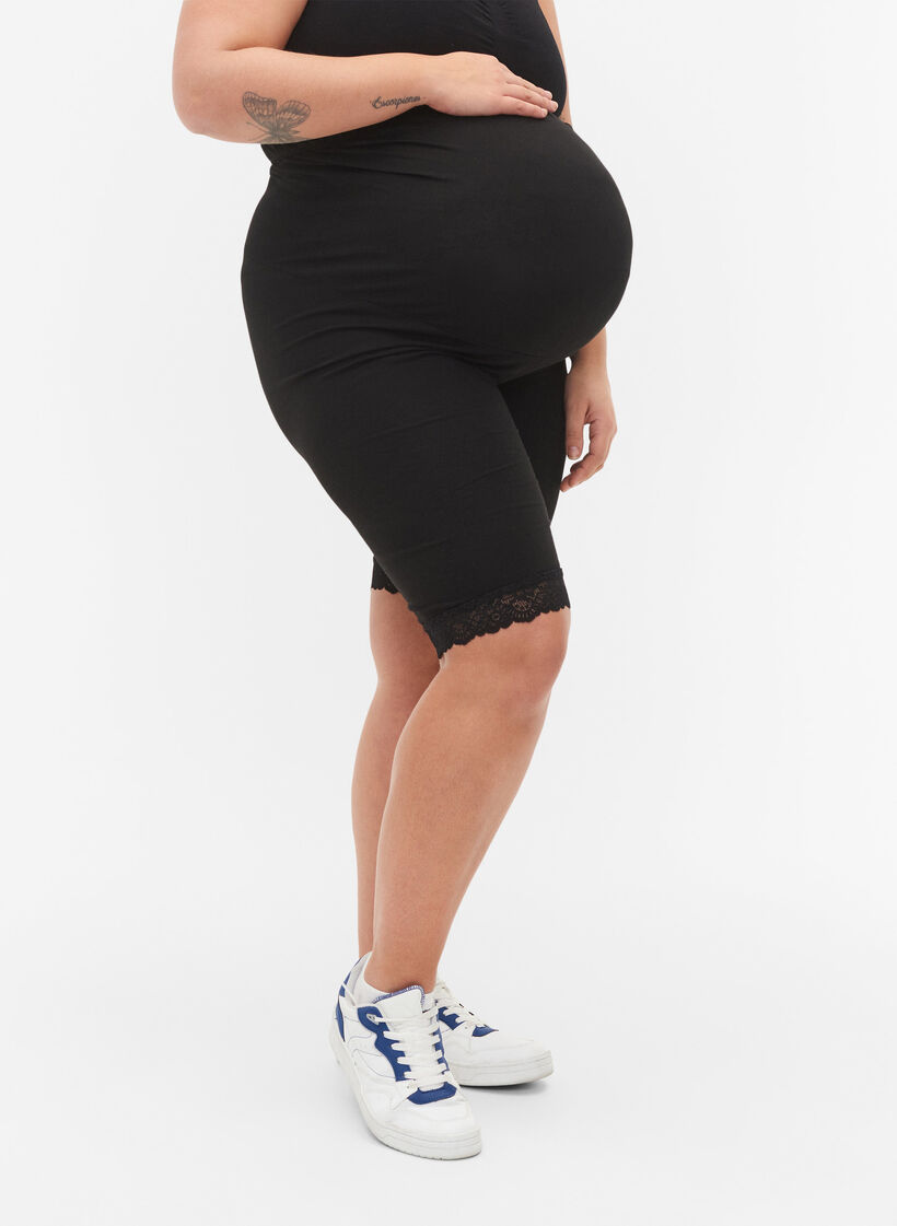 Sykkelshorts til gravide med blondekant, Black, Model image number 2
