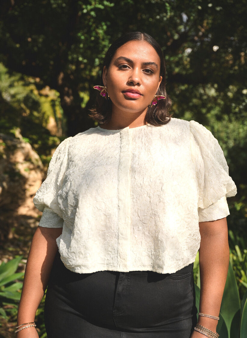 Fest bluse med paljetter og 1/2 ermer, Vanilje, Image image number 0