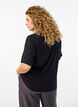 Vevet bluse med korte ermer og rund hals, Svart, Model image number 2